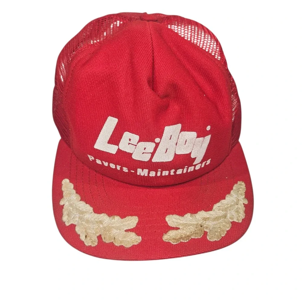 VTG LeeBoy Pavers Maintainers Trucker Hat Red Scrambled Eggs Made in USA Sz OSFA